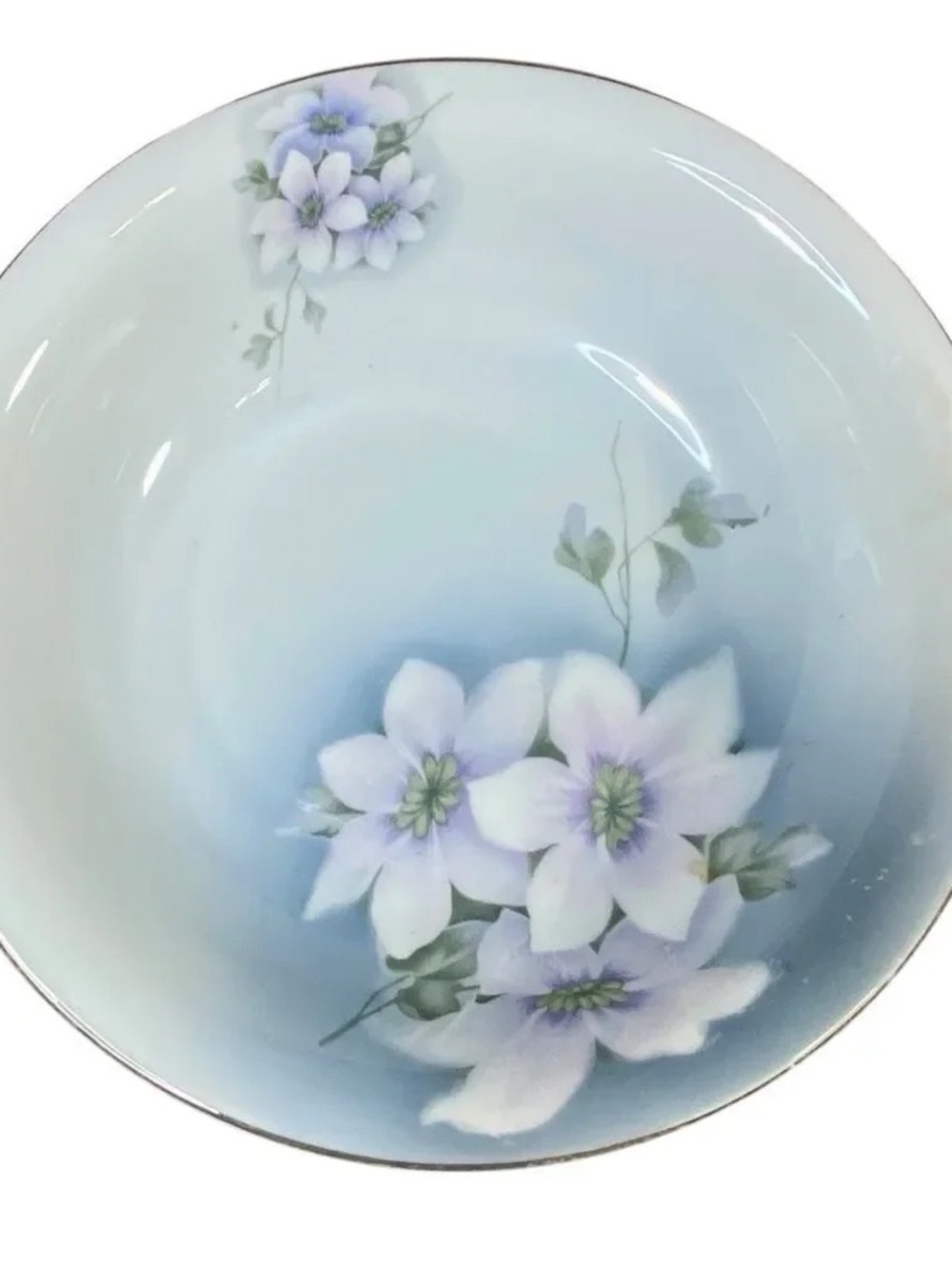 Hand-Painted Blue Floral Porcelain Bowl with Lavender Accents